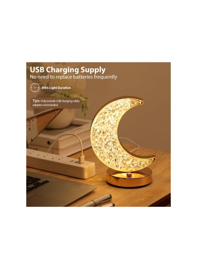 ACLIX Ramadan Table Lamp, Stepless Dimmable Touch Lamp with 3 Colors, Rechargeable Night Light, Crystal Moon Shape Table Lamp for Home Bedroom Living Room Table Decorations (Moon) - Image 2